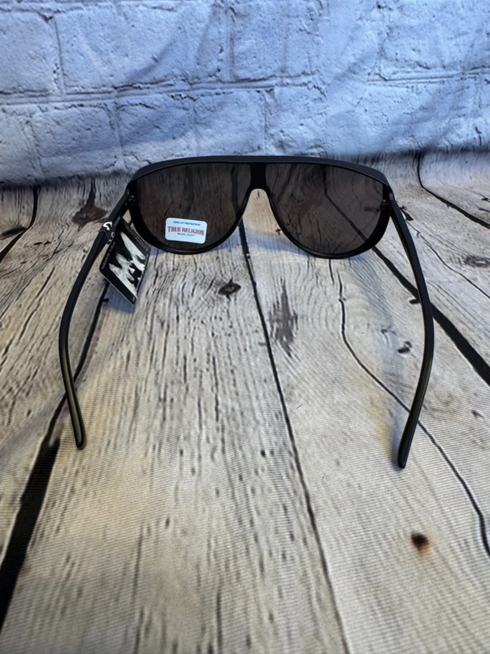 True Religion Black Aviator Shield Sunglasses Mirrored Lens NWT Unisex Cool Girl